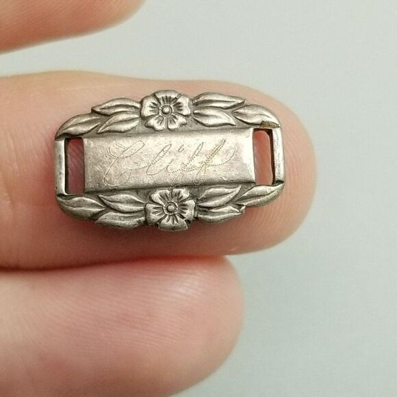 Vintage Cliff Sterling Silver Forget-Me-Not Bracelet Charm Slide Link Engraved - Picture 7 of 7